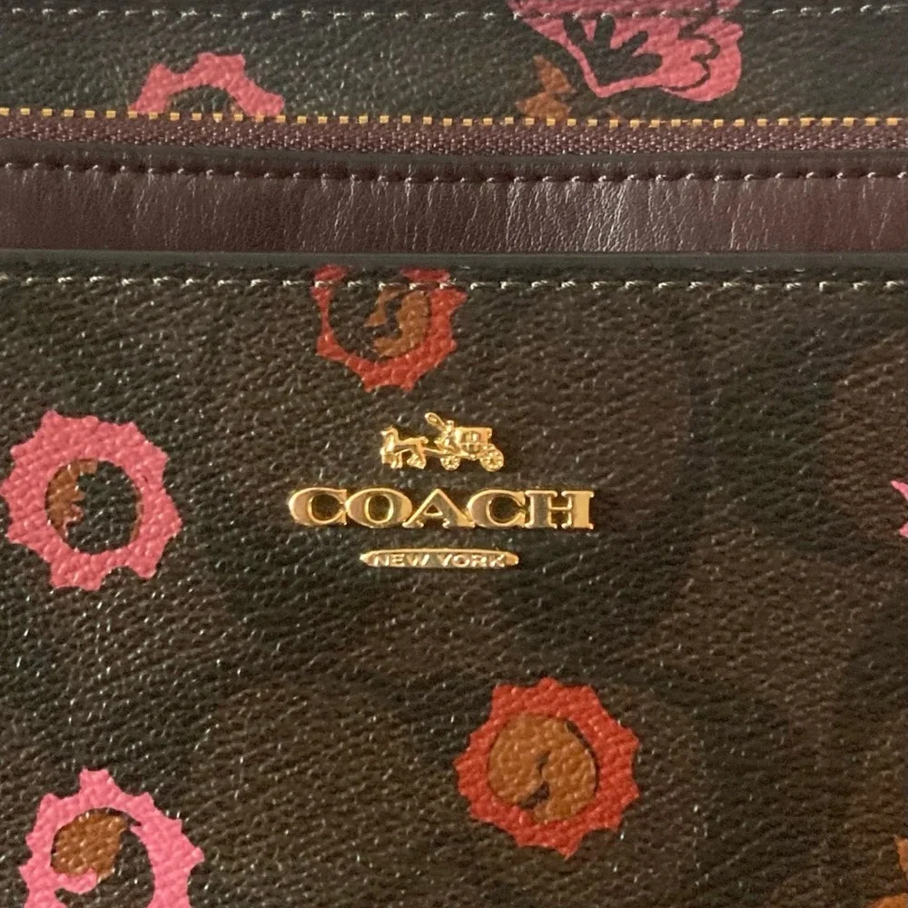 Coach Brown Crossbody Bag with Floral Accents like new